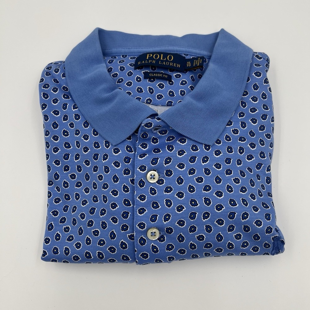 Polo Ralph Lauren‎ Classic Fit Mens Blue Paisley Print Polo Shirt XL